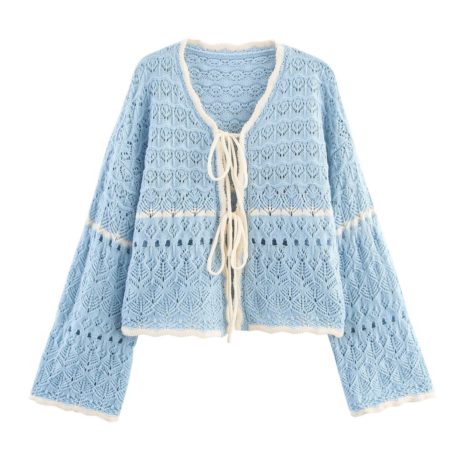 Cardigan ajouré bleu ciel - NUN0116